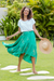 Rayon batik high-low skirt, 'Balinese Breeze in Turquoise' - Batik Rayon Skirt in Turquoise and Lemon from Bali (image 2b) thumbail