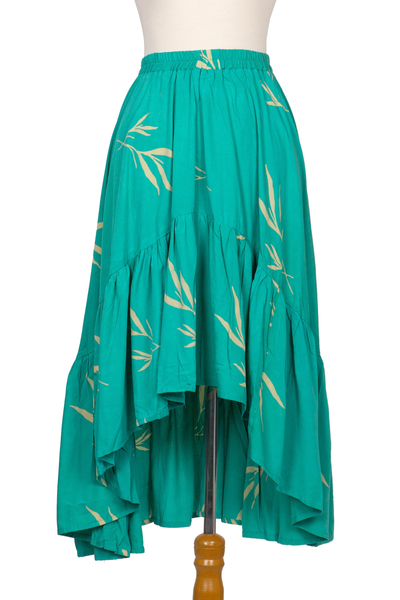 Rayon batik high-low skirt, 'Balinese Breeze in Turquoise' - Batik Rayon Skirt in Turquoise and Lemon from Bali