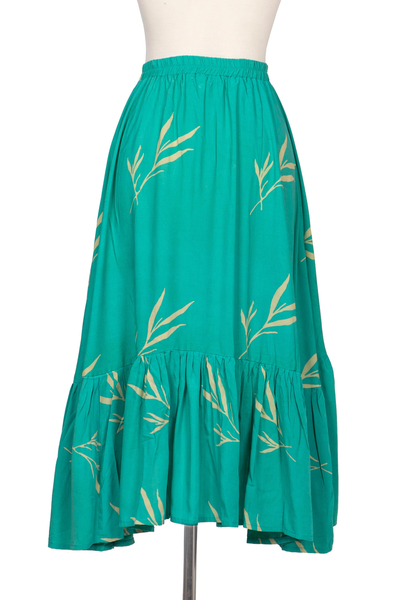 Rayon batik high-low skirt, 'Balinese Breeze in Turquoise' - Batik Rayon Skirt in Turquoise and Lemon from Bali