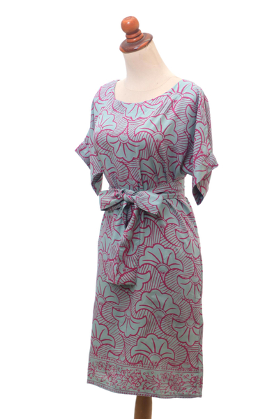 Batik Rayon Shift Dress in Green and Magenta from Bali - Gingko Leaf ...