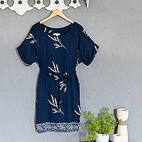 Rayon batik shift dress, 'Midnight Fall'