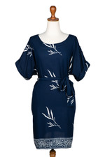 Rayon batik shift dress, 'Midnight Fall' - Batik Rayon Shift Dress in Midnight and White