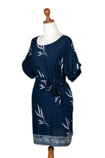 Rayon batik shift dress, 'Midnight Fall' - Batik Rayon Shift Dress in Midnight and White