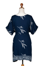 Rayon batik shift dress, 'Midnight Fall' - Batik Rayon Shift Dress in Midnight and White