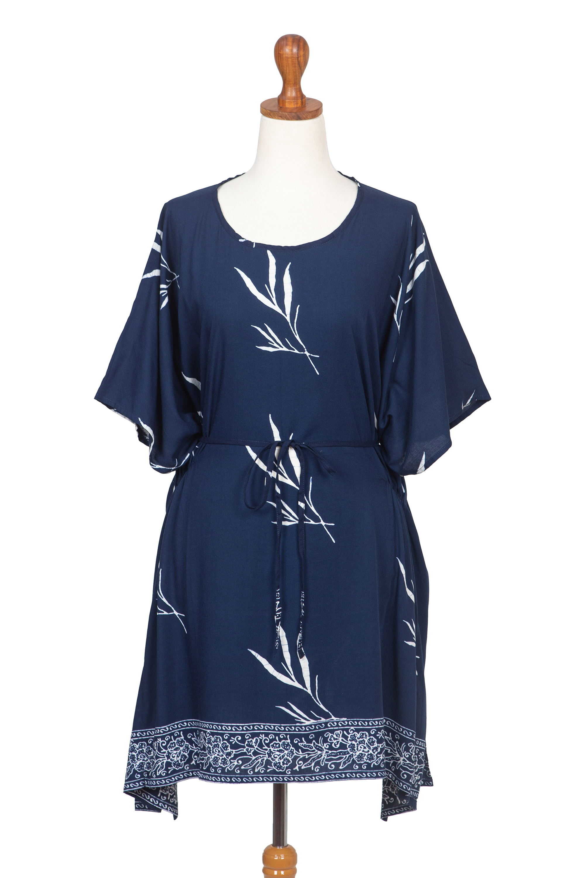 Batik Rayon Shift Dress in Midnight and White - Midnight Fall | NOVICA