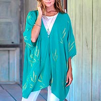 Featured review for Rayon batik kimono jacket, Balinese Breeze in Turquoise