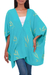 Rayon batik kimono jacket, 'Balinese Breeze in Turquoise' - Batik Rayon Kimono Jacket in Turquoise and Lemon from Bali thumbail