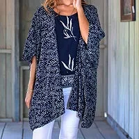 Rayon batik kimono jacket, 'Many Leaves' - Batik Rayon Kimono Jacket in Midnight and White from Bali