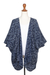 Rayon batik kimono jacket, 'Many Leaves' - Batik Rayon Kimono Jacket in Midnight and White from Bali (image 2f) thumbail