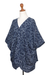 Rayon batik kimono jacket, 'Many Leaves' - Batik Rayon Kimono Jacket in Midnight and White from Bali (image 2g) thumbail