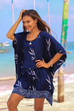Rayon batik caftan, 'Midnight Fall' - Batik Rayon Caftan in Midnight and White from Bali