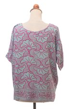 Rayon batik shirt, 'Gingko Leaf' - Batik Rayon Shirt in Mint and Magenta from Bali