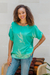 Rayon batik blouse, 'Balinese Breeze in Turquoise' - Batik Rayon Blouse in Turquoise and Lemon from Bali (image 2c) thumbail