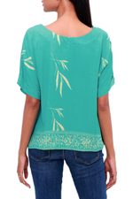 Rayon batik blouse, 'Balinese Breeze in Turquoise' - Batik Rayon Blouse in Turquoise and Lemon from Bali