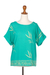 Rayon batik blouse, 'Balinese Breeze in Turquoise' - Batik Rayon Blouse in Turquoise and Lemon from Bali (image 2g) thumbail