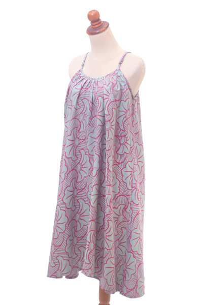 Rayon-Batik-Sommerkleid - Batik-Rayon-Sommerkleid in Grün und Magenta aus Bali
