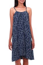 Rayon batik sundress, 'Many Leaves' - Batik Rayon Sundress in Midnight and White from Bali