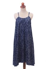 Rayon batik sundress, 'Many Leaves' - Batik Rayon Sundress in Midnight and White from Bali