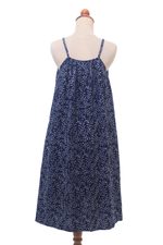 Rayon batik sundress, 'Many Leaves' - Batik Rayon Sundress in Midnight and White from Bali