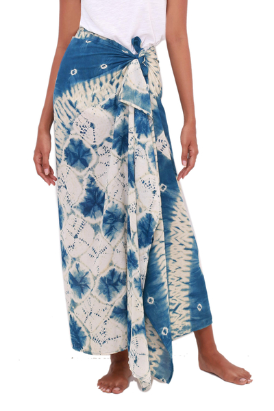 Tie-dyed rayon sarong, 'Toya Segara Bliss' - Wave Motif Tie-Dyed Rayon Sarong from Java
