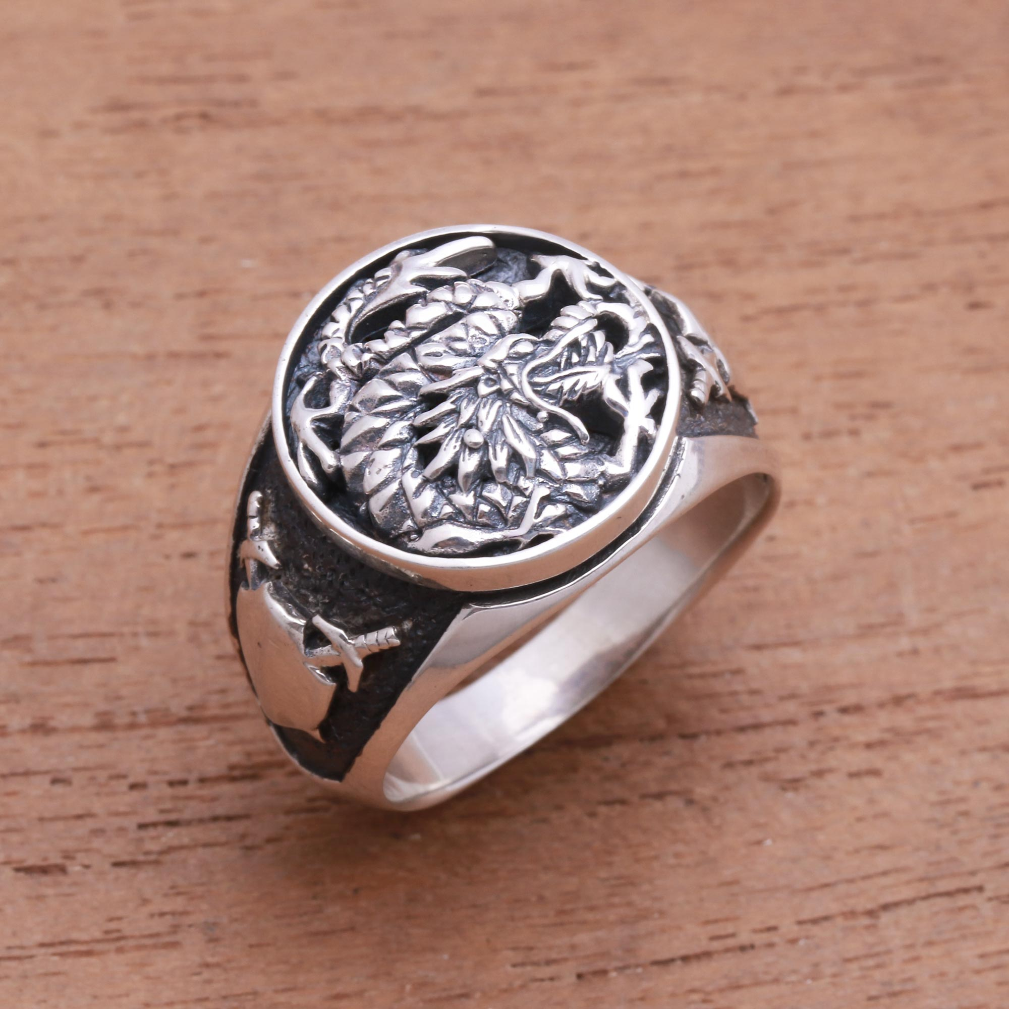 Sterling Silver Dragon Signet Ring from Bali - Bali Naga | NOVICA