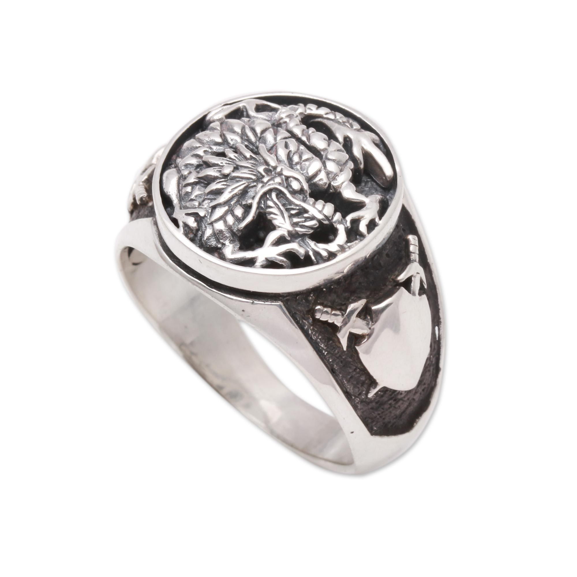 Sterling Silver Dragon Signet Ring from Bali - Bali Naga | NOVICA