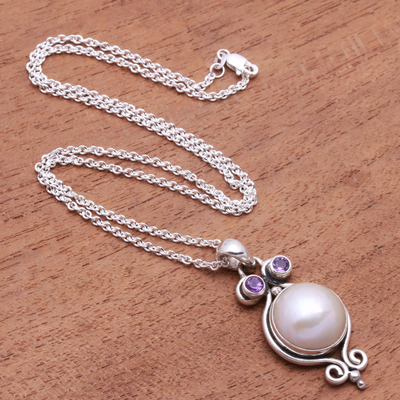 Cultured pearl and amethyst pendant necklace, Impressive Stars