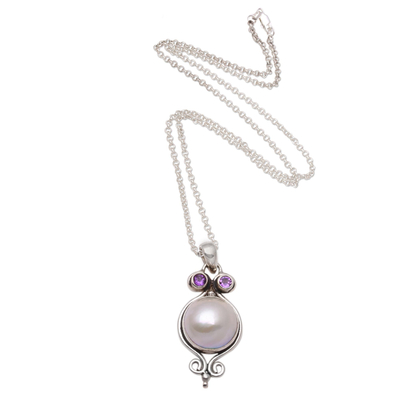 Collar con colgante de perlas cultivadas y amatistas - Collar con colgante de perlas cultivadas y amatistas de Bali
