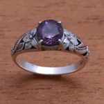 Amethyst single-stone ring, 'Floral Glint' - Floral Amethyst Single-Stone Ring from Bali