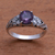 Amethyst single-stone ring, 'Floral Glint' - Floral Amethyst Single-Stone Ring from Bali (image 2) thumbail