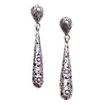 Sterling silver dangle earrings, 'Drops from the Garden' - Drop-Shaped Floral Sterling Silver Dangle Earrings from Bali