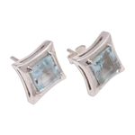Blue topaz stud earrings, 'Elegance of Squares' - Square Blue Topaz Stud Earrings Crafted in Bali