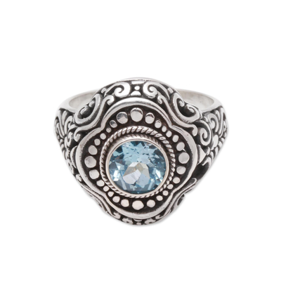 Blue Topaz and Sterling Silver Dot and Swirl Cocktail Ring