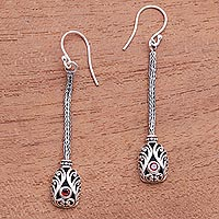 Garnet dangle earrings, 'Grand Fascination' - Garnet and Sterling Silver Naga Chain Dangle Earrings
