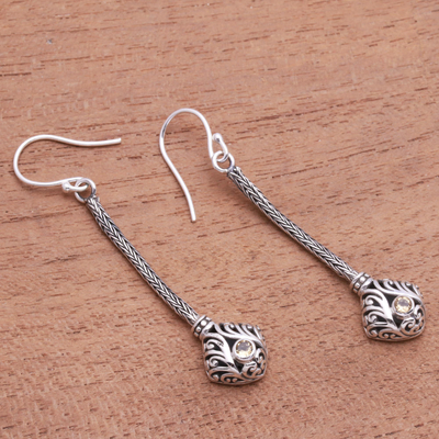 Citrine dangle earrings, 'Elegant Grandeur' - Citrine and Sterling Silver Naga Chain Dangle Earrings