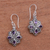 Amethyst dangle earrings, 'Elegant Petals' - Amethyst and Sterling Silver Flower Motif Dangle Earrings (image 2) thumbail