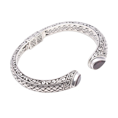 Garnet cuff bracelet, 'Fiery Glimpse' - Handcrafted Garnet and Sterling Silver Cuff Bracelet