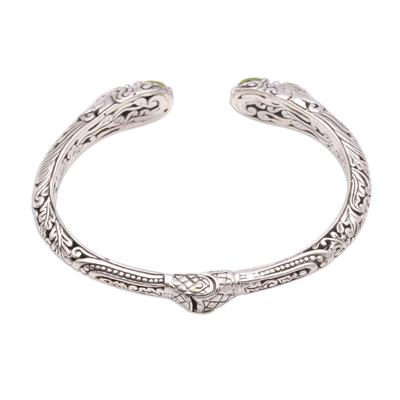 Peridot cuff bracelet, 'Elephant's Treasure' - Elephant Motif Peridot Cuff Bracelet from Bali