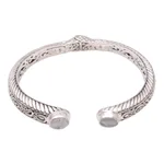 Rainbow moonstone cuff bracelet, 'Treasure Trove' - Scroll Pattern Rainbow Moonstone Cuff Bracelet from Bali