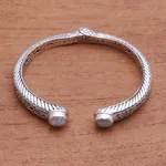 Rainbow moonstone cuff bracelet, 'Treasure Trove' - Scroll Pattern Rainbow Moonstone Cuff Bracelet from Bali