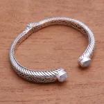 Rainbow moonstone cuff bracelet, 'Treasure Trove' - Scroll Pattern Rainbow Moonstone Cuff Bracelet from Bali