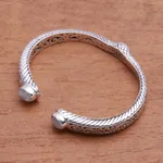 Rainbow moonstone cuff bracelet, 'Treasure Trove' - Scroll Pattern Rainbow Moonstone Cuff Bracelet from Bali