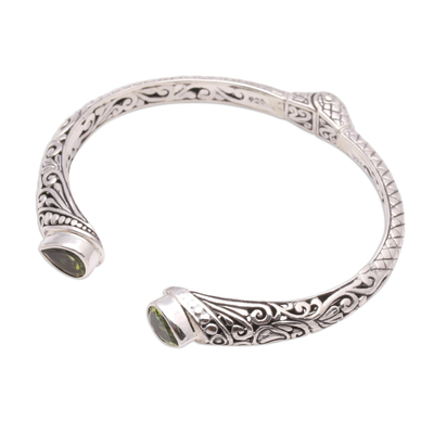 Peridot cuff bracelet, 'Balinese Terrace' - Teardrop Peridot Cuff Bracelet from Bali
