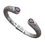 Garnet cuff bracelet, 'Woven Drops' - Weave Pattern Garnet Cuff Bracelet from Bali