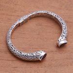 Garnet cuff bracelet, 'Woven Drops' - Weave Pattern Garnet Cuff Bracelet from Bali