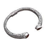 Garnet cuff bracelet, 'Woven Drops' - Weave Pattern Garnet Cuff Bracelet from Bali