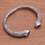 Amethyst cuff bracelet, 'Woven Drops' - Weave Pattern Amethyst Cuff Bracelet from Bali