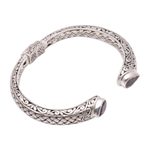 Amethyst cuff bracelet, 'Woven Drops' - Weave Pattern Amethyst Cuff Bracelet from Bali