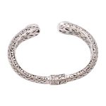 Amethyst cuff bracelet, 'Woven Drops' - Weave Pattern Amethyst Cuff Bracelet from Bali