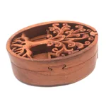 Wood puzzle box, 'Tree Oval' - Tree-Themed Suar Wood Puzzle Box from Bali